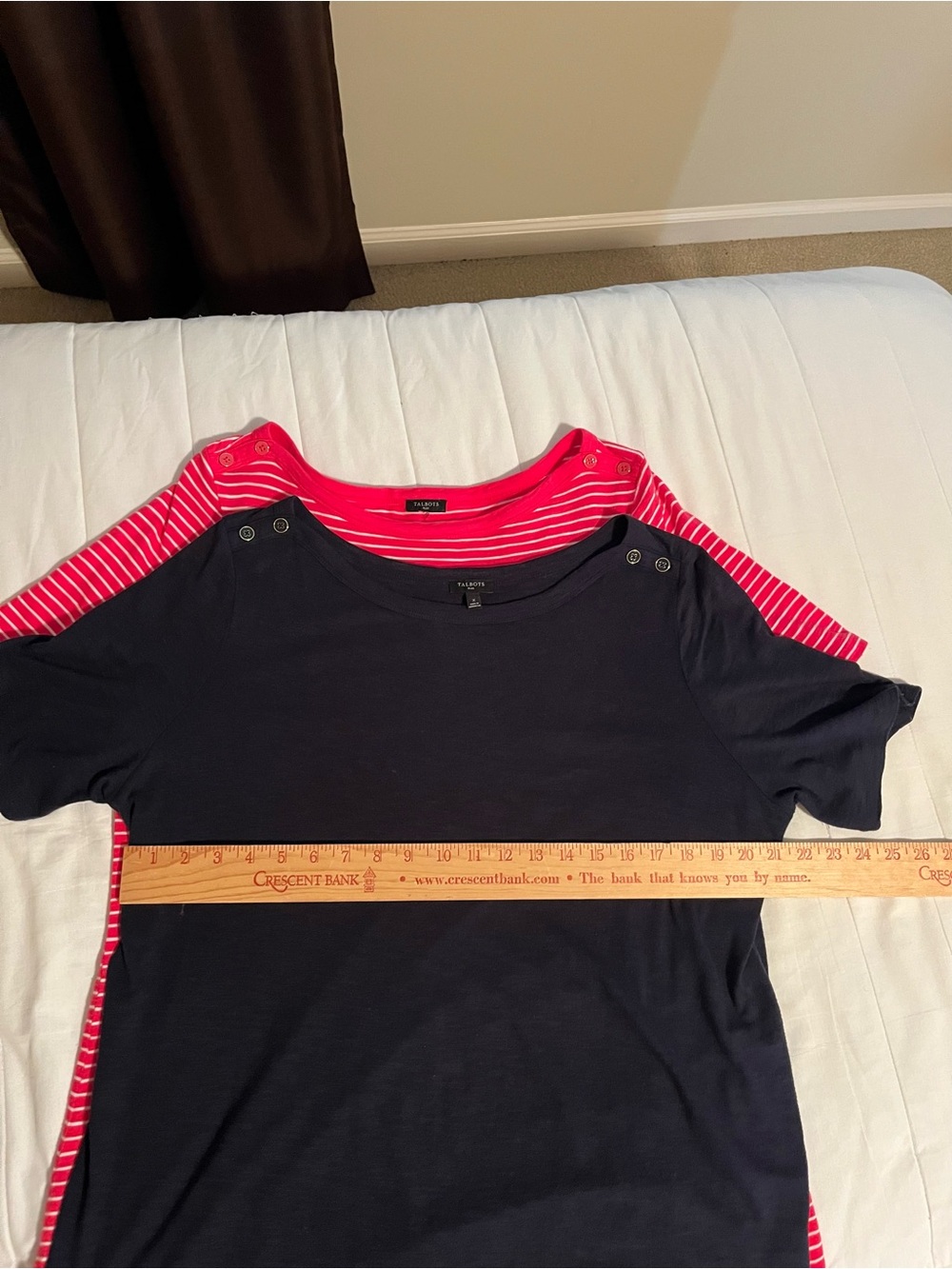 2 Tops- a Talbots Women’s Navy and a Pink striped Short Sleeve Top